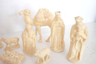 Vintage Christmas Nativity 12 Piece Set  Cream   Ivory Hard Plastic W  Camel