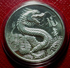 Rare Dragon Art Round-the Eagle Mint 1 Troy Oz  999 Fine Silver In Capsule