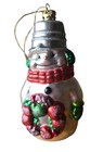 Vintage Christmas Tree Ornament Silver Snowman Holds Red Green Wreath Hangs 10 