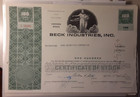 Common Stock Certificate 100 Shares Beck Industries  Inc  1970   23e-4418 wb1 