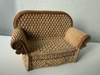 Vintage Miniature Wicker Rattan Furniture Set Sofa Chair Tea Table Dollhouse