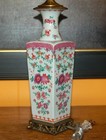 Antique Chinese Lamp Famille Rose Floral Pink Porcelain Vase Republic Qing Brass