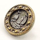 Two Sailing Ships   Antique Picture Button   Pewter Over Brass   Just Under 5 8 