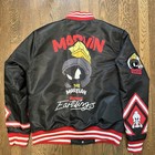 Marvin The Martian Satin Bomber Letterman Jacket Looney Tunes Black   Red Rare 