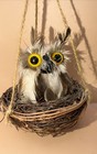 Realistic Feathers Owl On Nest Figurine Rustic Woodland Decor  Cottage Core