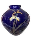 Japanese Pottery Vase Koransha Arita Porcelain Gold Orchid On Cobalt Blue 7 25   