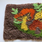 Vintage 70s Mushroom Garden Boho Wall Art Latch Hook Rug Wall Hanging 34x17 Mcm