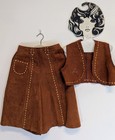 Vtg Miller Western Wear Wms S Rodeo Cowgirl Culottes Skirt   Vest Leather 1950 s