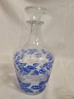 Vintage Luminarc France Liquor Decanter Blue Leaf With 2 Shot Glass Set Service