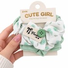 Girls Hair Scrunchies Set 2 Floral Mint Green White Elastic Hair Ties Bow 2pc Cu