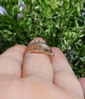 Vtg 14k Yellow Gold Dolphin Ring Sz 6 75 Green Emerald Eyes Textured Fine Estate