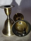 Heavy Solid Brass Bell Candle Holders Pair Vintage Taper Candlestick Hand Bell