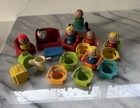 Lot Of 6 Vintage Fisher Price Wood Little People Dog Chairs Luggage Table Etc