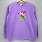 Vtg Disney Store The Little Mermaid Ariel Embroidered Sweatshirt Purple L 10 12