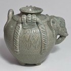 Antique Thailand Celadon Elephant Pottery Vessel   Sawankhalok Kiln   Craquelure
