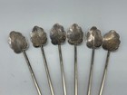 Set Of 6 Vtg Sterling Silver 925 Leaf Ice Tea Cocktail Spoon Straw Stirrers