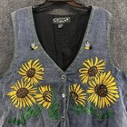 Vtg Agapo Vest 3x Blue Embroidered Sunflower 4-button Festival Cottagecore Boho