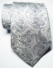 New Classic Paisley Silver Gray Jacquard Woven 100  Silk Men s Tie Necktie