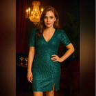 Mark   John B2 us Vintage 80   s Silk Evening Party Dress Teal Sequin  size 6 