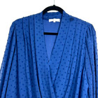 Beacon Apparel Blouse Womens 1x Navy Blue Swiss Dot Faux Wrap Long Sleeve