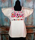 L xl Huipil Tunic Hand Embroidery Birds Flowers 100  Cotton Manta Oaxaca Mexico