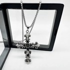 Mens Stainless Steel Cross Necklace Bracelet Set Vintage Silver Jewelry