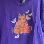 Vtg Laurel Burch Womens Vintage Dark Purple Crimson Cats T-shirt Size Xl Artsy