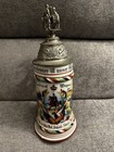 Vintage German Regimental 1 2l Beer Stein With Lithograph Bottom - 1905