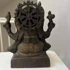 Vintage Ganesh Brass Statue  Three Headed Hindu God 9    H X5   w X4d 7lbs