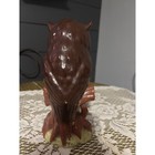 Vintage Ceramic Owl Figurine Brown Glossy Orange Eyes Sunflower Base 8 5 Inch