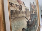 Vintage Original Nautical Oil Painting On Canvas Harbor Boat Scene Signed