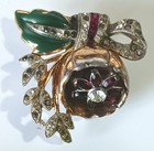 Vintage Coro Quivering Camellia Duette Rhinestone   Enamel Clip  single Piece 