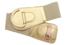 Women Gold Faux Leather Elegant Fashion Hip Waist Elastic Belt Hook Buckle M L