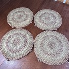 Vtg Set Of 4 Primitive 15    Round Braided Jute Chair Pad Country Farmhouse Ranch