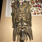 Hand Carved Wood Mask Bearded Face 14x6  Rustic Wall Decor Made In Indonesia