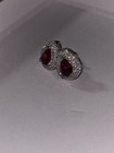 Red Teardrop Crystal Halo Stud Earrings Silver Tone Butterfly Back