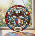American 250th Anniversary Stained Glass Suncatcher  1776-2026 Patriotic Window