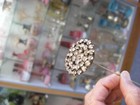Antique Vtg Victorian Hat Pin - Rhinestone Round 8 1 2  Long  s33188