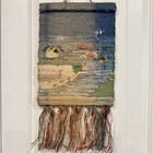 Vintage Tapestry Wall Decor Nautical Sailboats Coastal Village Fiber Art Boho