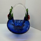 Fenton Art Glass Blue Cobalt Basket W clear Braided Handle Flowers