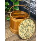 Vintage Round Wooden Sewing Box Farmhouse Rustic Decorative Storage Basket