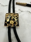 Vintage Men s Western 24k Gold Miner Adjustable Black Cord Bolo Tie Square 