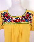 Vintage 60s 70s Oaxacan Top Yellow Embroidered Floral Blouse Mexican Peasant M