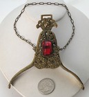 Stunning Antique Ornate Filigree Bag  Purse Frame Large Faceted Red Rhinestones