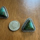 925 Sterling Silver Green Turquoise Triangle Stud Earrings  Signed