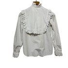 Vintage Victorian Ruffle Bib Collar Blouse White Size Medium Prairie Trim