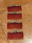 Silver Mexico Red Lucite Hair Combs Lot 4 Fish Shell Lovebird Doves Vintage