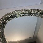 Vtg Oval Mirror Vanity Tray Filigree Floral Distressed Brass Perfume 13   x9 