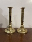 Pair Of Antique European Adjustable Brass Candlesticks Push Up