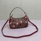 Coach Cy694 Teri Shoulder Bag Signature Canvas Cherry Print Tan Brown Nwt